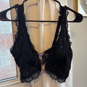 Savage X Fenty Black Lace Front Closing Bralette 1X NWT with rhinestone clasp